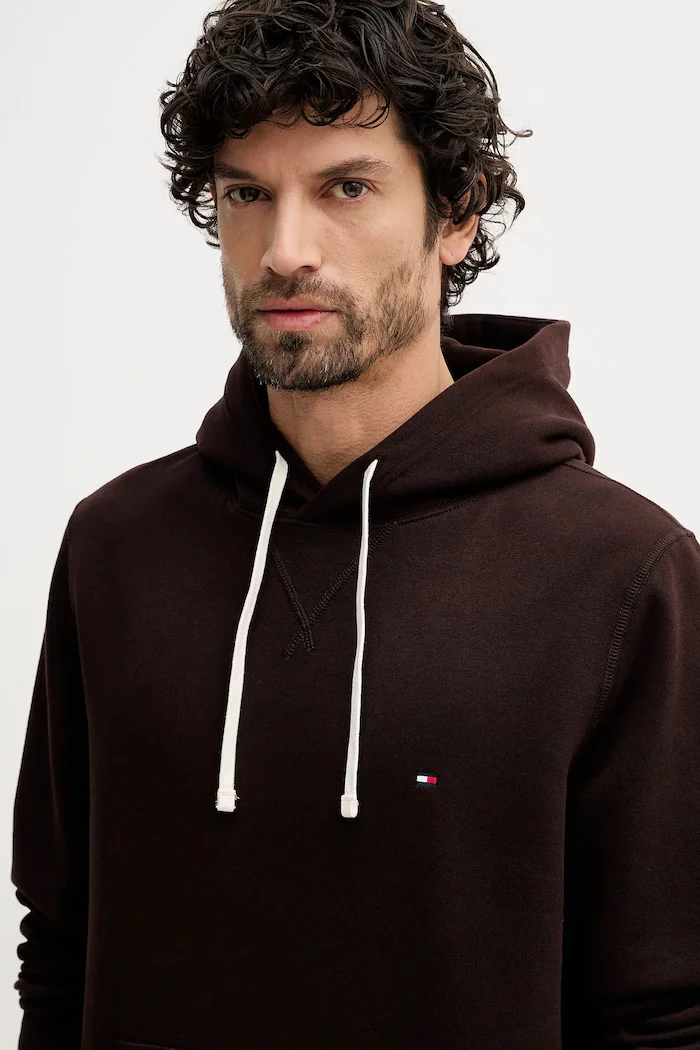Tommy Hilfiger Суичър мъжки в бежово с качулка с изчистен дизайн MW0MW39997