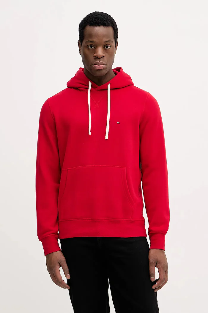 Tommy Hilfiger Суичър мъжки в бордо с качулка с изчистен дизайн MW0MW39997