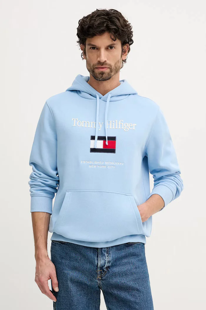 Tommy Hilfiger Суичър мъжки в синьо с качулка с апликация MW0MW42735