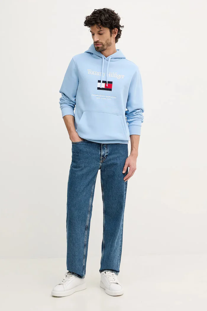 Tommy Hilfiger Суичър мъжки в синьо с качулка с апликация MW0MW42735