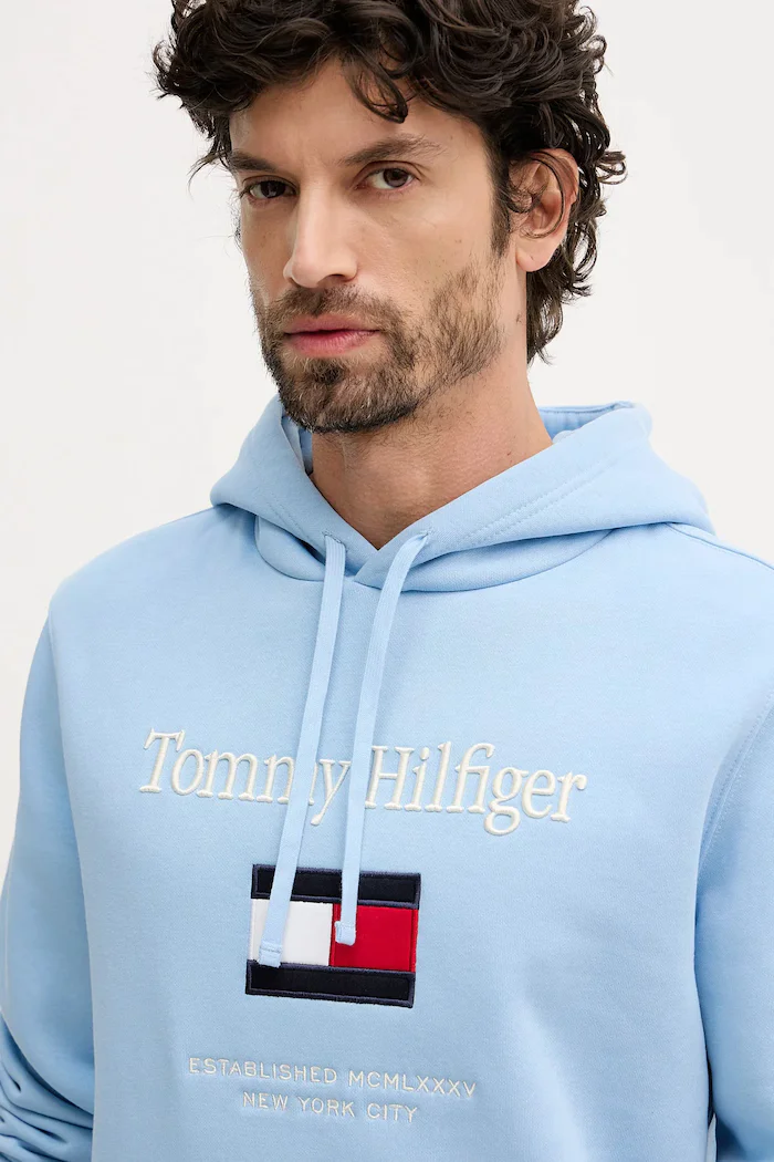 Tommy Hilfiger Суичър мъжки в синьо с качулка с апликация MW0MW42735