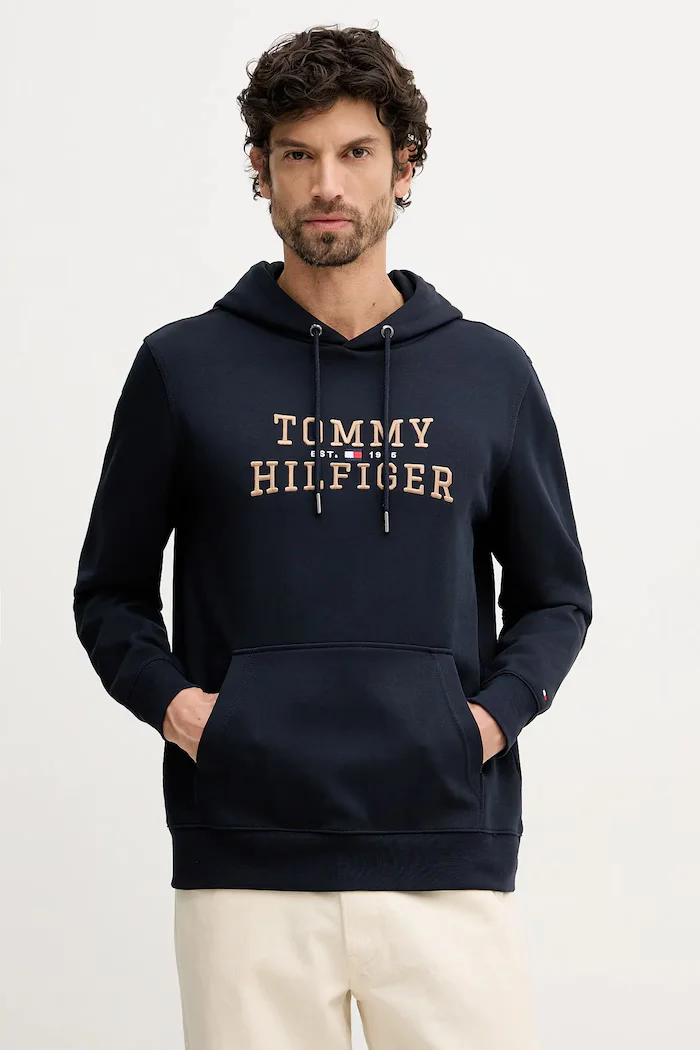 Tommy Hilfiger Суичър мъжки в тъмносиньо с качулка с апликация MW0MW42528