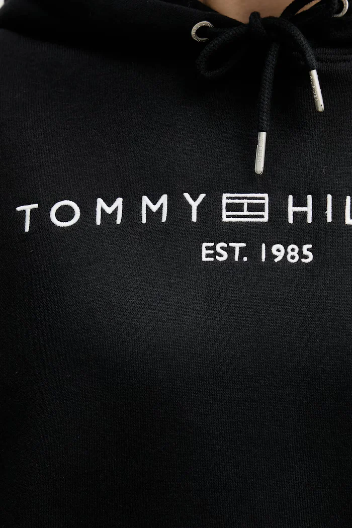 Tommy Hilfiger суичър с качулка дамски с памук черен WW0WW47832