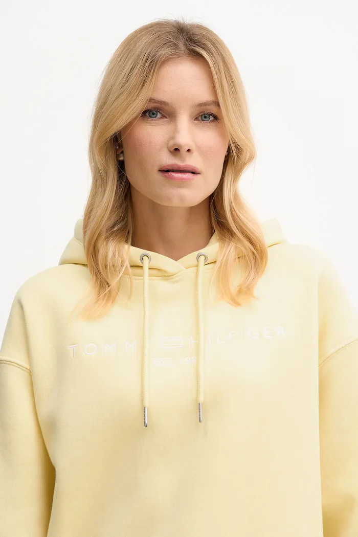 Tommy Hilfiger суичър с качулка дамски с памук жълт WW0WW47832