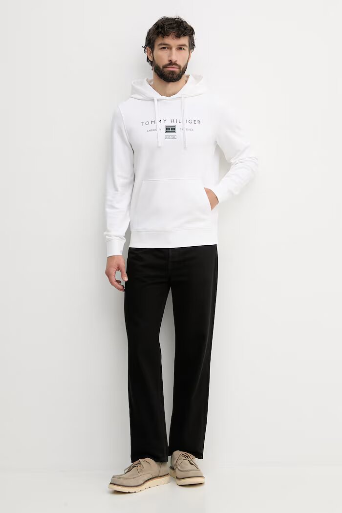 Tommy Hilfiger суичър с качулка мъжки от памук бял MW0MW42464