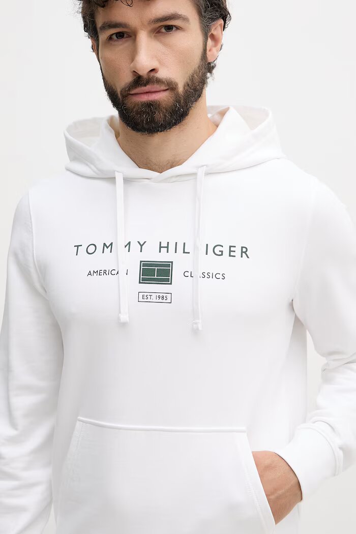 Tommy Hilfiger суичър с качулка мъжки от памук бял MW0MW42464