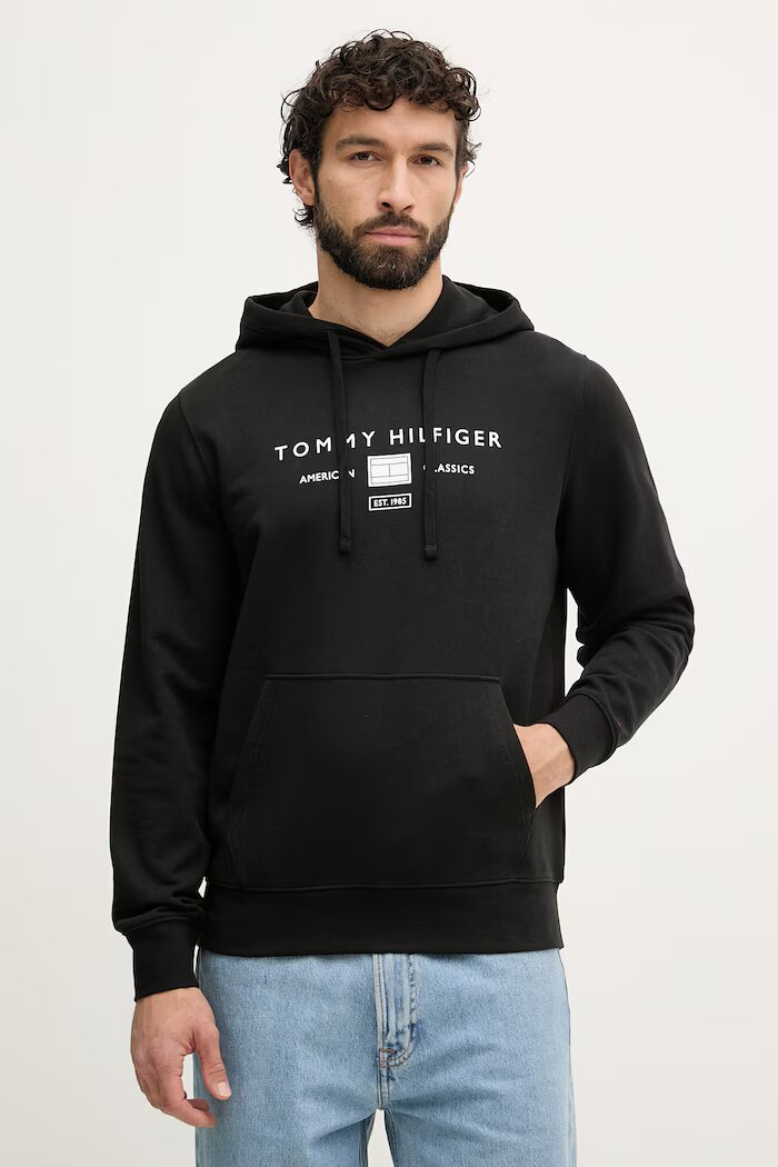 Tommy Hilfiger суичър с качулка мъжки от памук черен MW0MW42464