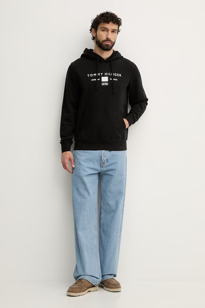 Tommy Hilfiger суичър с качулка мъжки от памук черен MW0MW42464