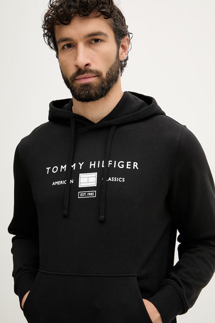 Tommy Hilfiger суичър с качулка мъжки от памук черен MW0MW42464