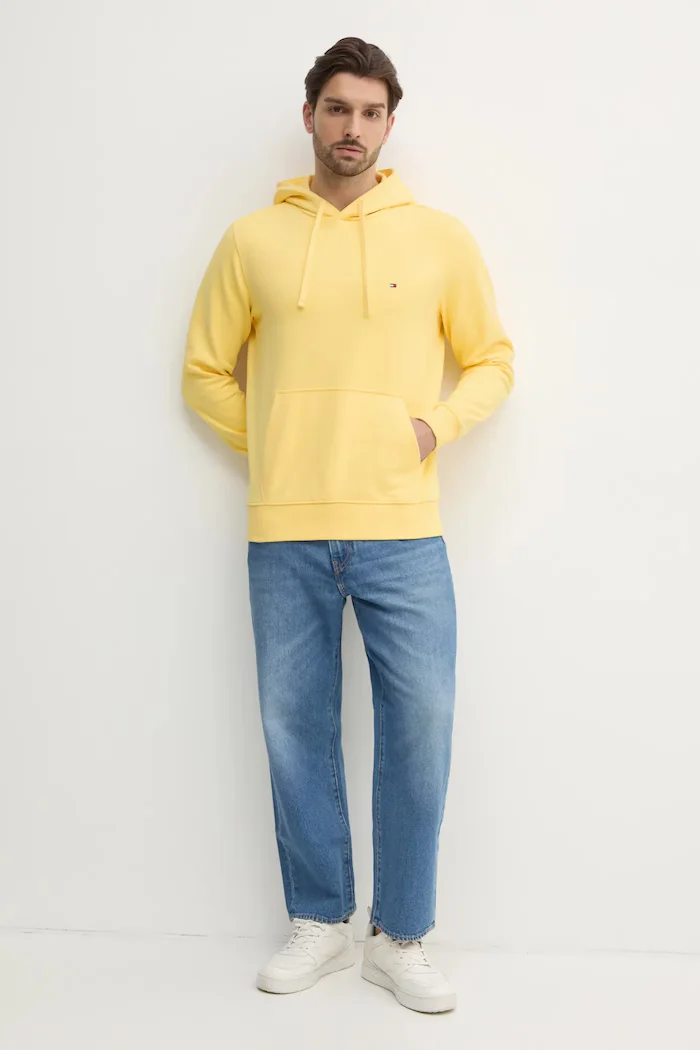 Tommy Hilfiger суичър с качулка мъжки от памук жълт MW0MW37235