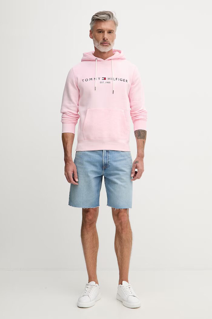 Tommy Hilfiger суичър с качулка мъжки с памук розов MW0MW11599