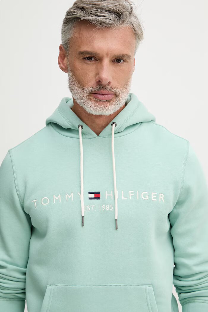 Tommy Hilfiger суичър с качулка мъжки с памук тюркоазен MW0MW11599