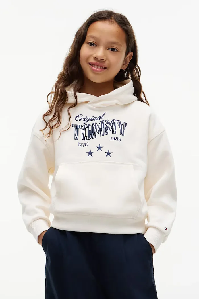 Tommy Hilfiger суичър с качулка за деца от памук бял KG0KG09571