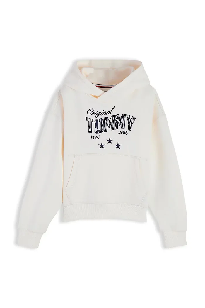 Tommy Hilfiger суичър с качулка за деца от памук бял KG0KG09571
