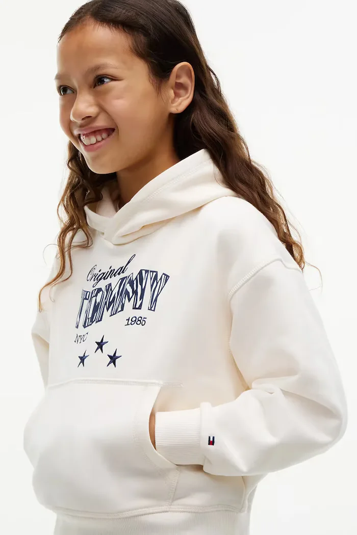 Tommy Hilfiger суичър с качулка за деца от памук бял KG0KG09571