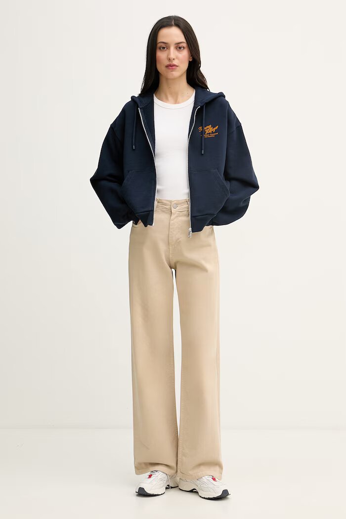 Tommy Hilfiger суичър с цип дамски от памук тъмносин WW0WW47845