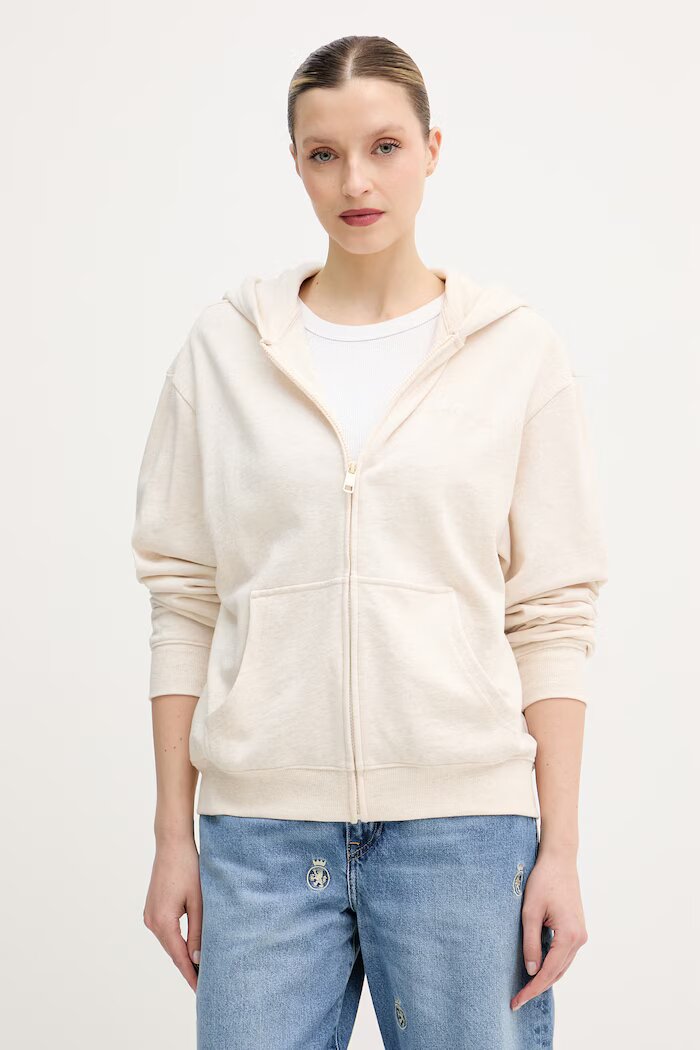 Tommy Hilfiger Суичър с цип и качулка дамски с памук бежов UW0UW06093