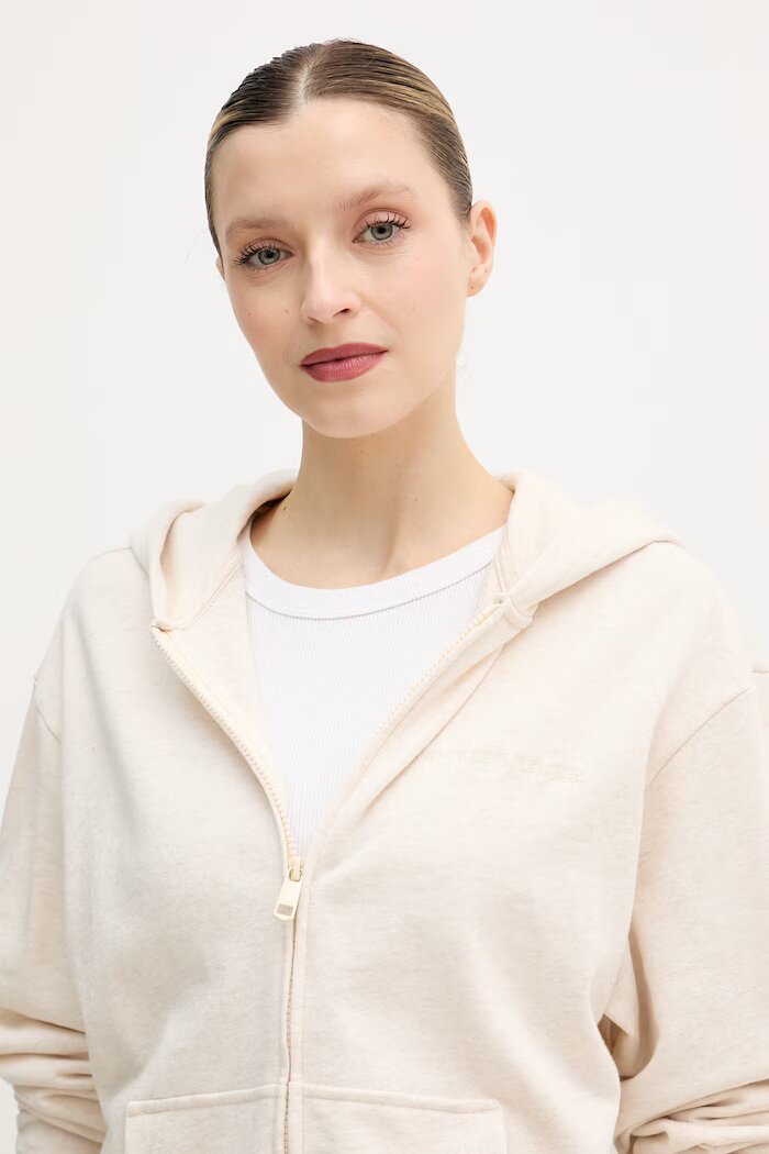 Tommy Hilfiger Суичър с цип и качулка дамски с памук бежов UW0UW06093