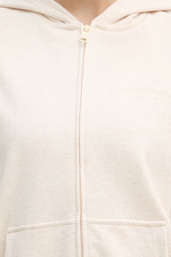 Tommy Hilfiger Суичър с цип и качулка дамски с памук бежов UW0UW06093