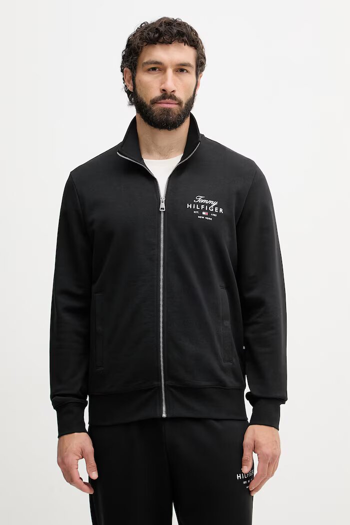 Tommy Hilfiger суичър с цип мъжки от памук черен MW0MW43219