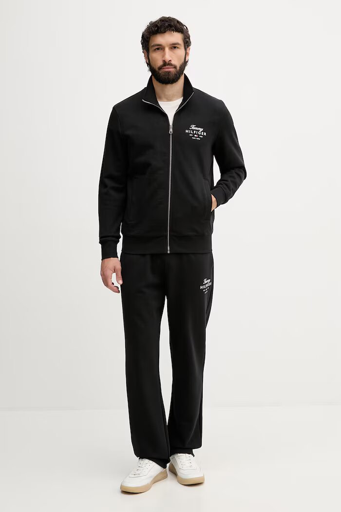 Tommy Hilfiger суичър с цип мъжки от памук черен MW0MW43219