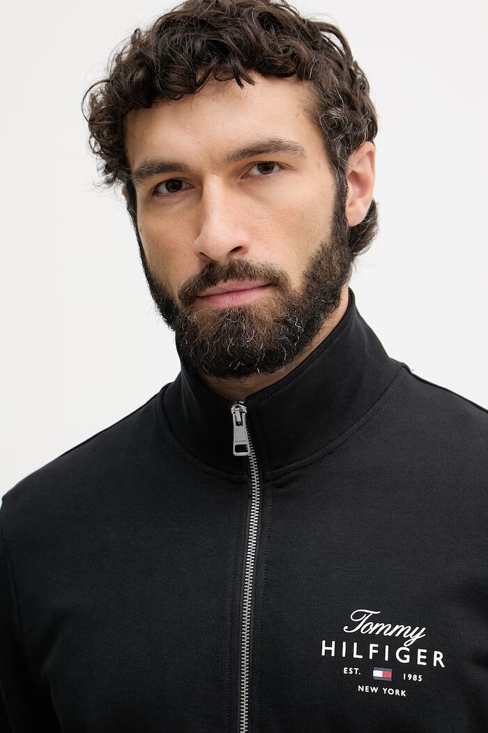 Tommy Hilfiger суичър с цип мъжки от памук черен MW0MW43219