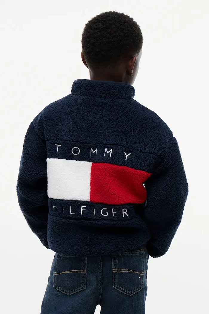 Tommy Hilfiger суичър с цип за деца от полар тъмносин KB0KB10634
