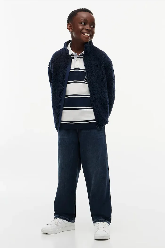 Tommy Hilfiger суичър с цип за деца от полар тъмносин KB0KB10634