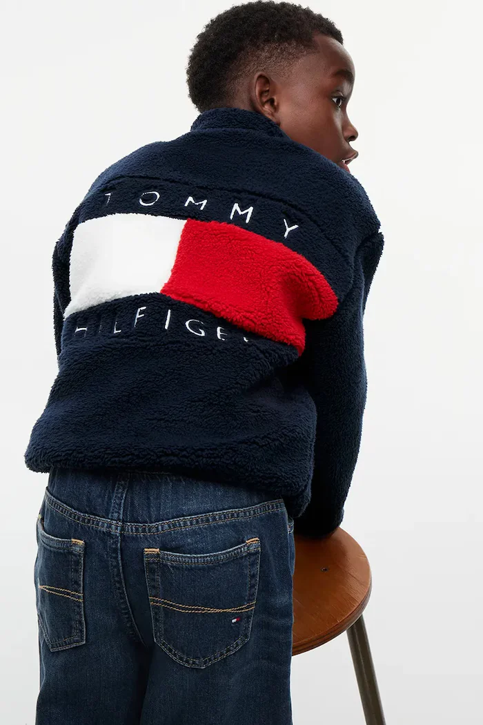 Tommy Hilfiger суичър с цип за деца от полар тъмносин KB0KB10634