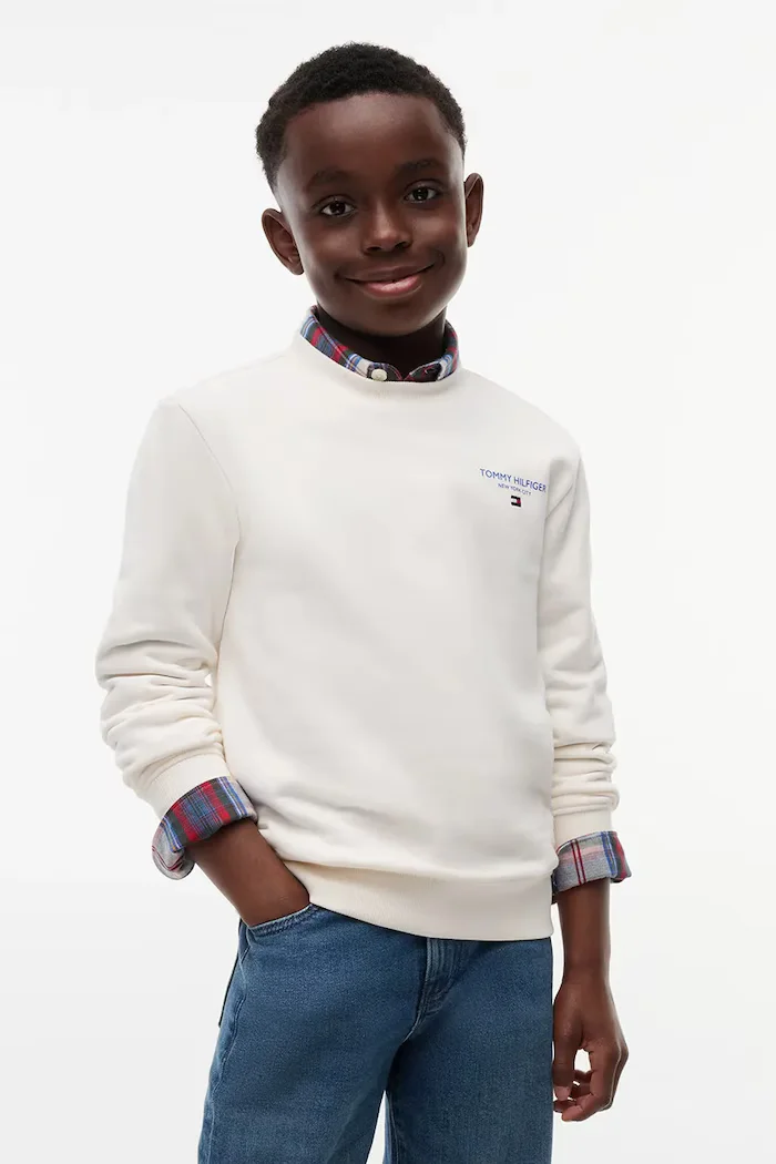Tommy Hilfiger суичър за деца от памук бял KB0KB10766