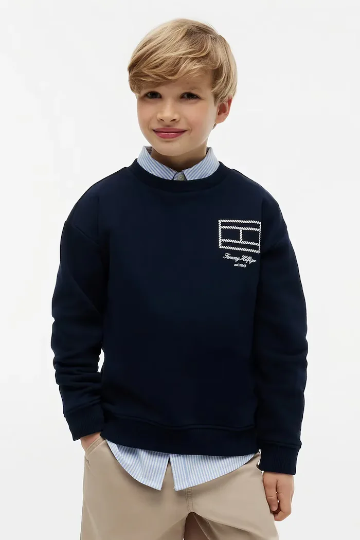 Tommy Hilfiger суичър за деца от памук тъмносин KB0KB10594