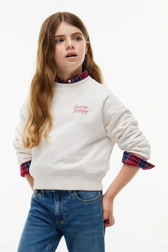 Tommy Hilfiger суичър за деца с памук бял KG0KG09572