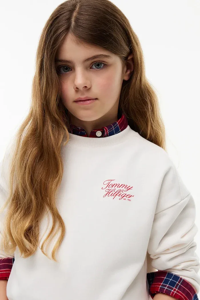 Tommy Hilfiger суичър за деца с памук бял KG0KG09572