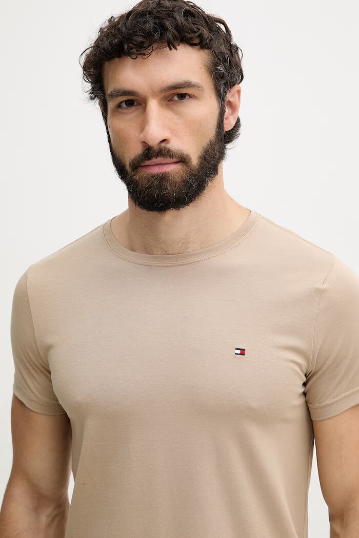 Tommy Hilfiger тениска basic мъжка от памук с еластан бежова MW0MW10800