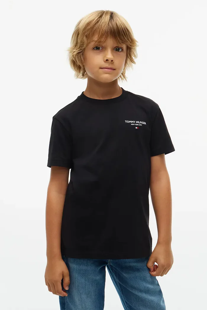 Tommy Hilfiger тениска basic за деца от памук черна KB0KB10646