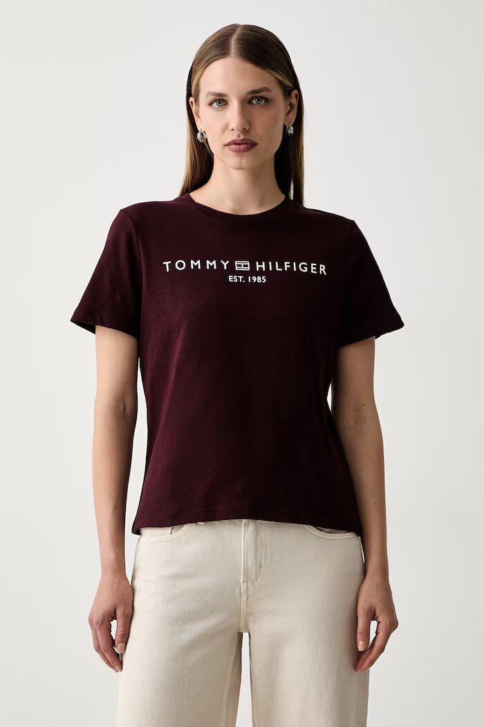 Tommy Hilfiger тениска дамска от памук бордо WW0WW40276