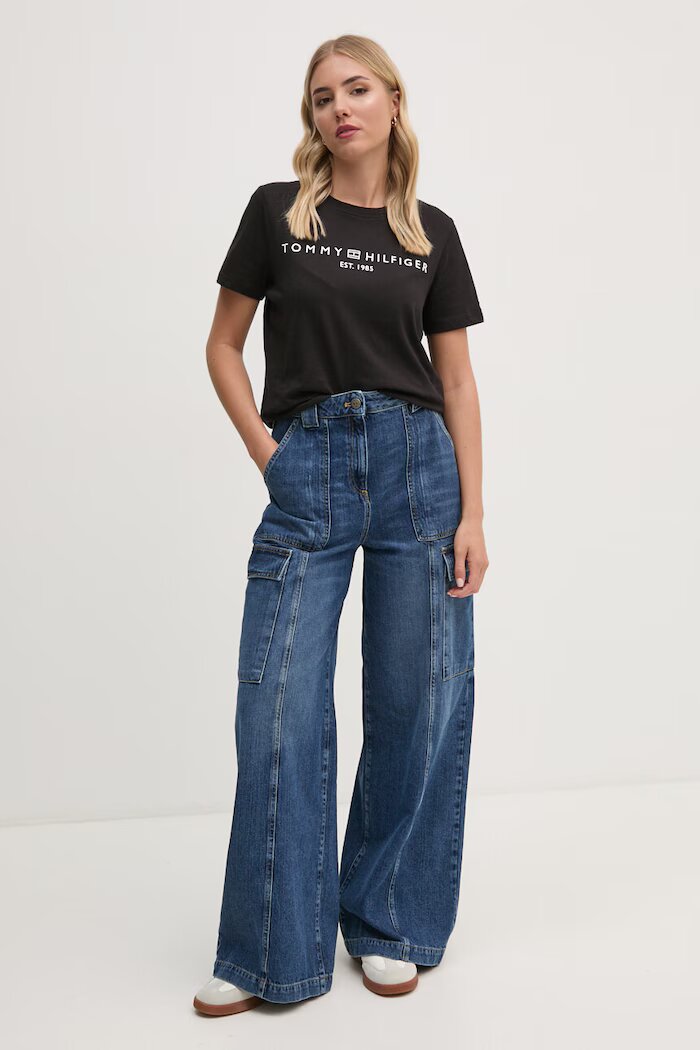 Tommy Hilfiger тениска дамска от памук черна WW0WW40276
