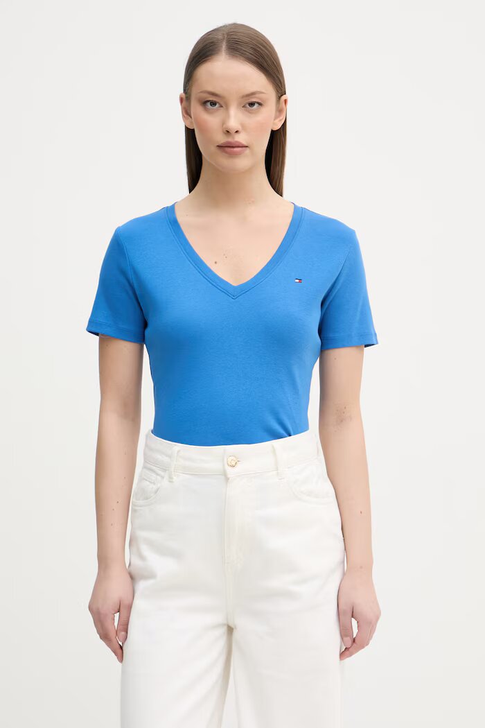 Tommy Hilfiger тениска дамска от памук виолетова WW0WW40584