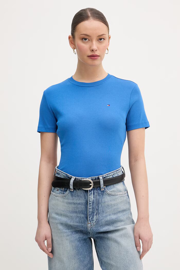 Tommy Hilfiger тениска дамска от памук виолетова WW0WW40587