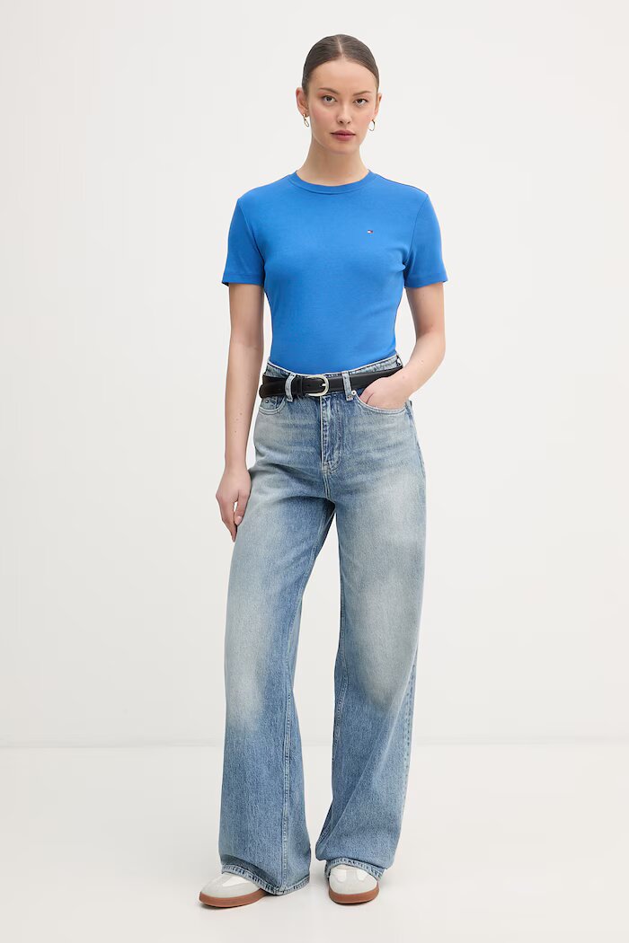 Tommy Hilfiger тениска дамска от памук виолетова WW0WW40587