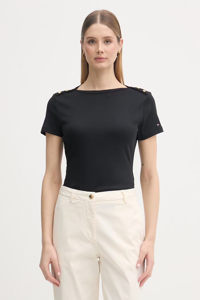 Tommy Hilfiger тениска дамска памучна черна WW0WW49250