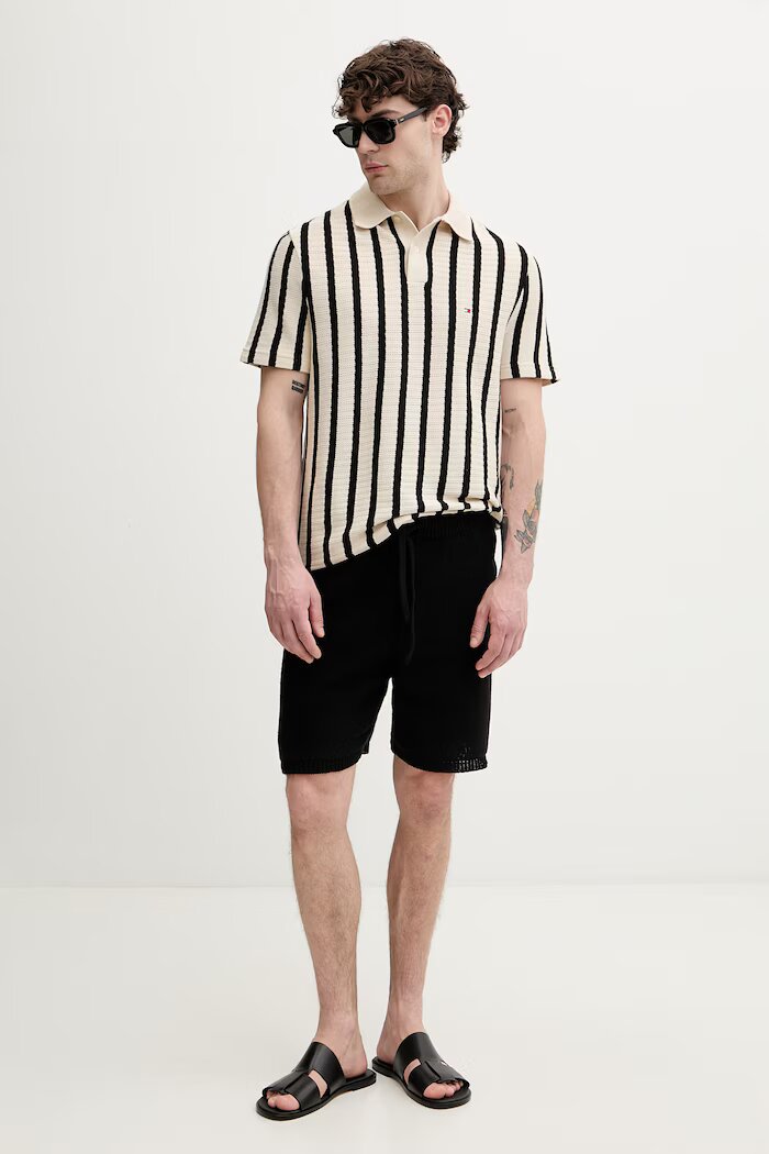 Tommy Hilfiger тениска с яка мъжка от памук бежова MW0MW42770