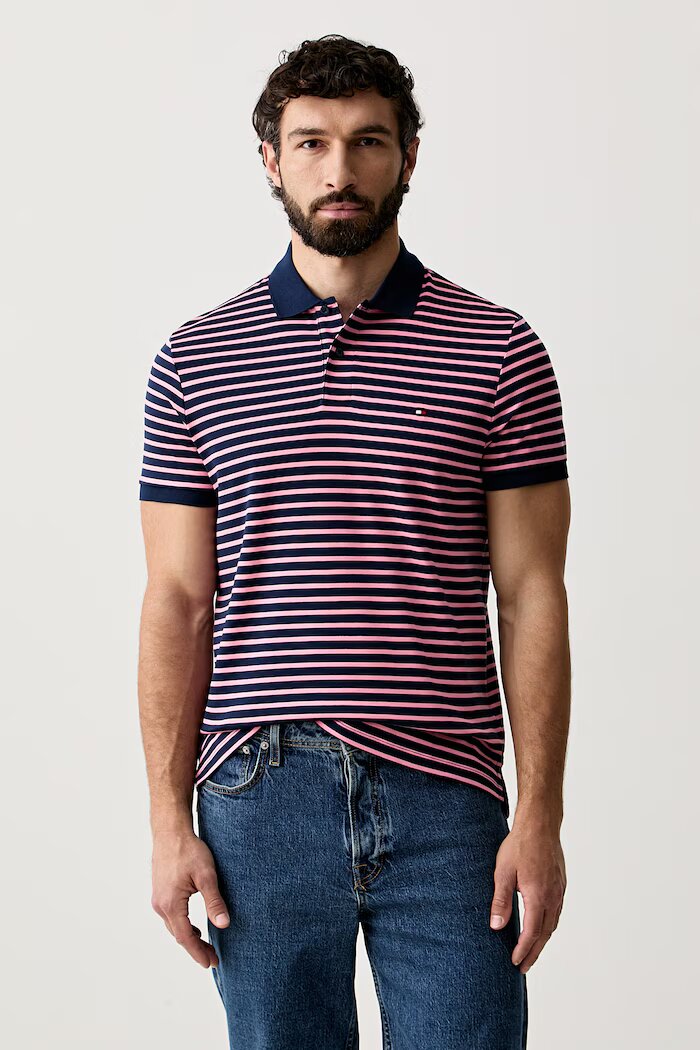 Tommy Hilfiger тениска с яка мъжка от памук тъмносиня MW0MW39994