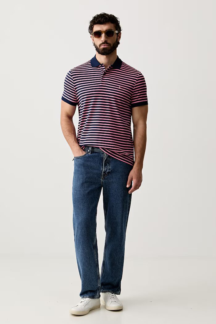 Tommy Hilfiger тениска с яка мъжка от памук тъмносиня MW0MW39994