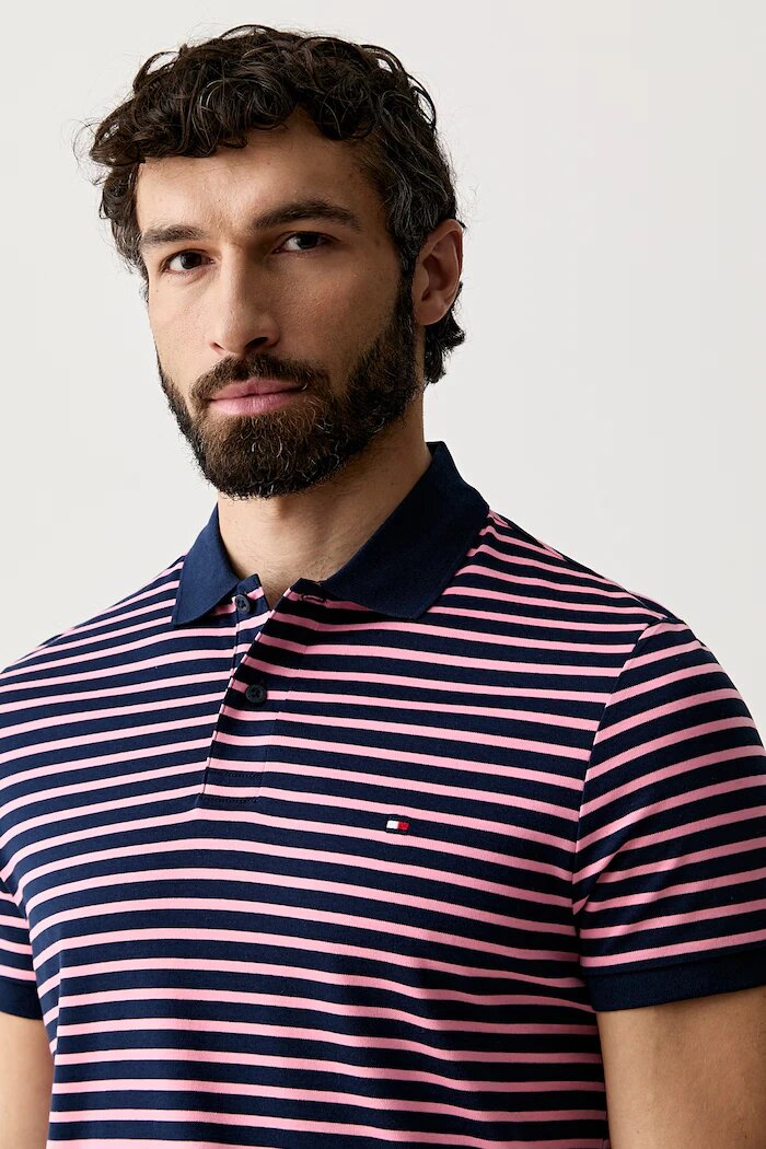 Tommy Hilfiger тениска с яка мъжка от памук тъмносиня MW0MW39994