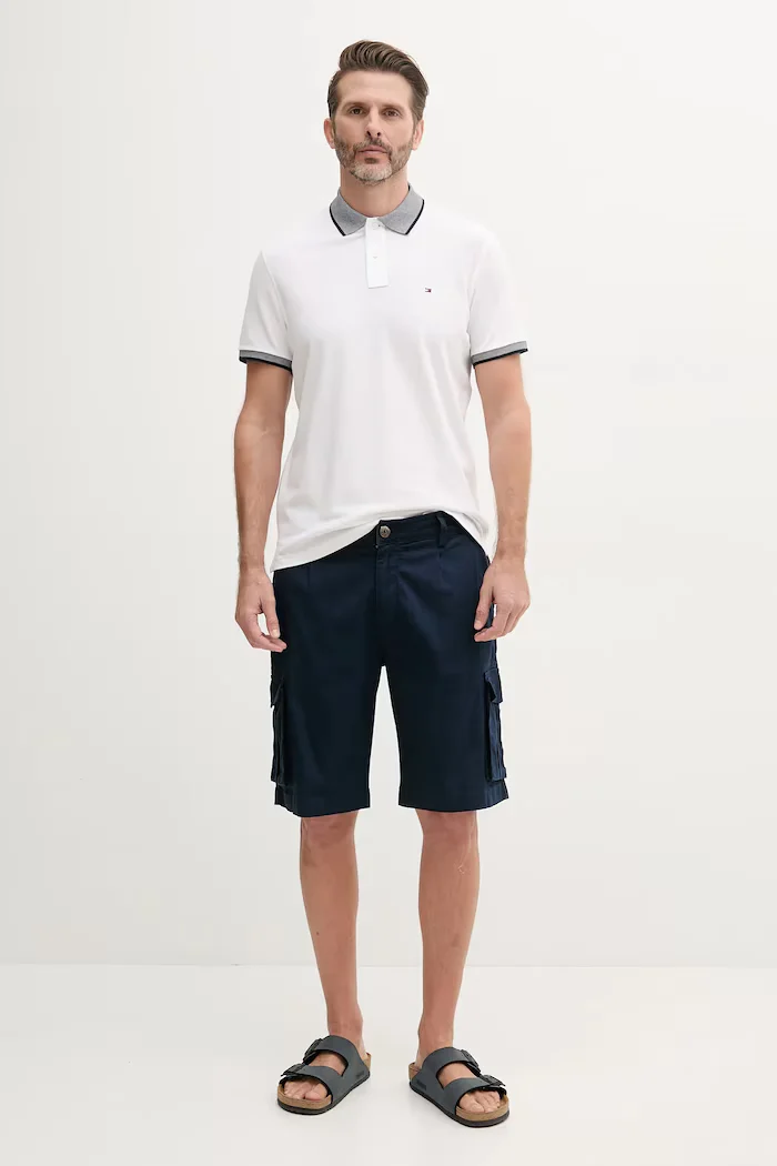 Tommy Hilfiger тениска с яка мъжка с добавен лен бяла MW0MW33140