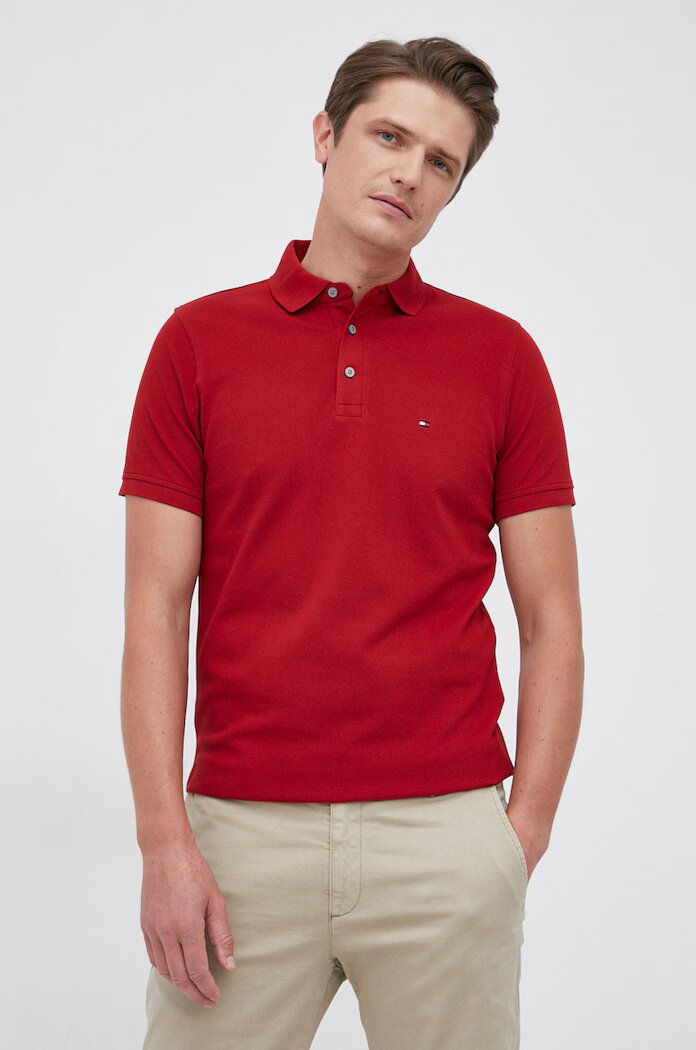 Tommy Hilfiger Тениска с яка мъжка в червено с изчистен дизайн MW0MW17771