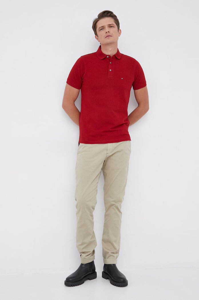 Tommy Hilfiger Тениска с яка мъжка в червено с изчистен дизайн MW0MW17771