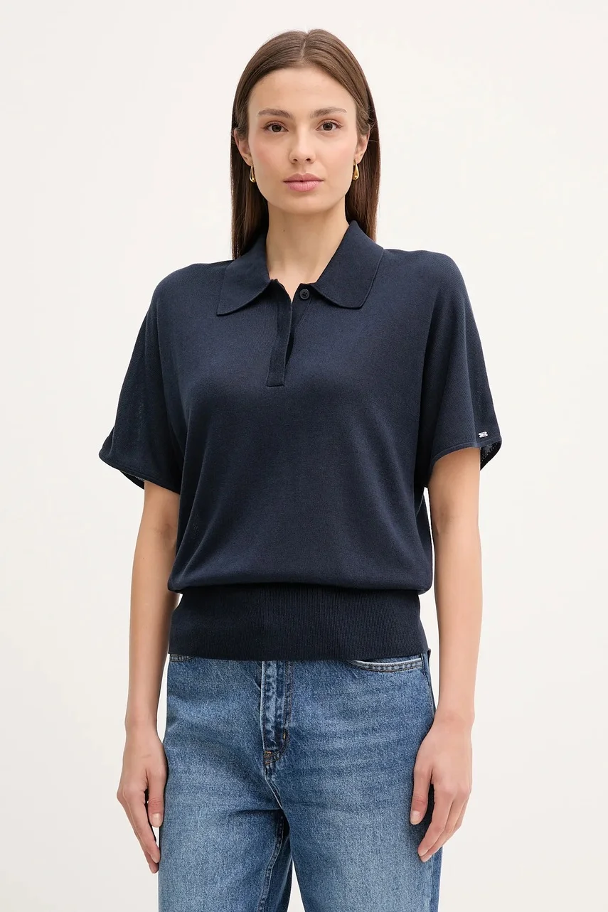 Tommy Hilfiger Тениска с яка с коприна