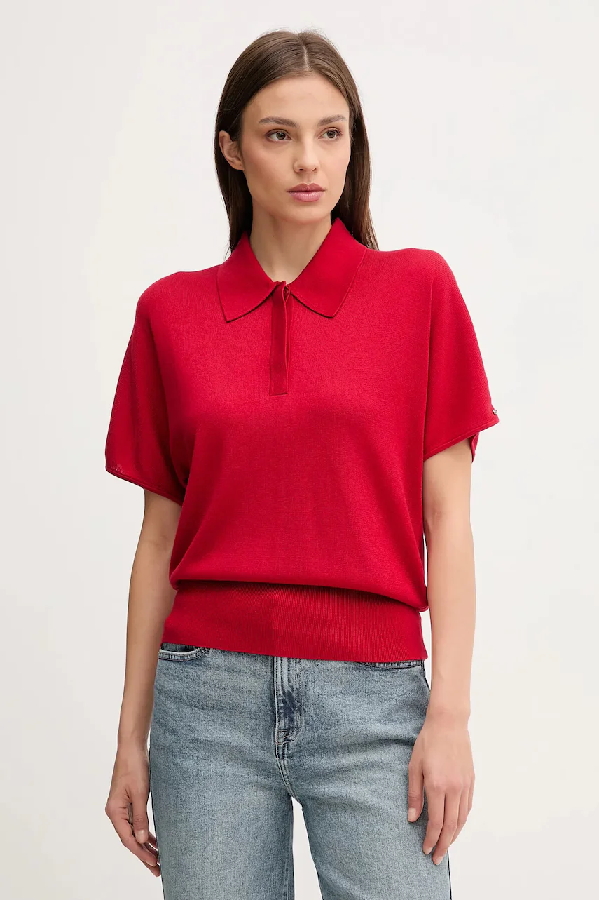 Tommy Hilfiger Тениска с яка с коприна